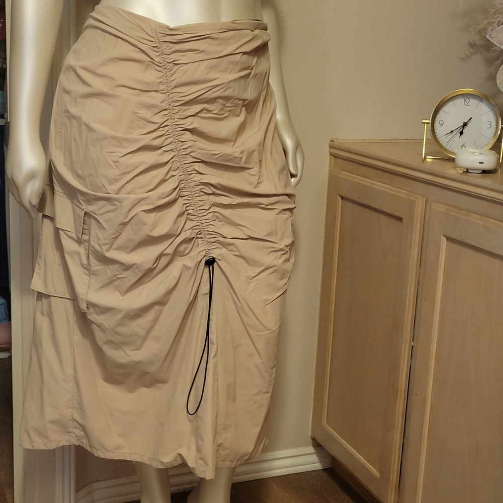 Fashion Nova Beige Ruched Midi Skirt